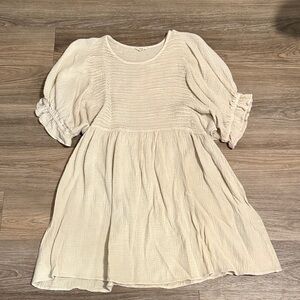 Easel Cream Casual Dress with Puff Sleeves